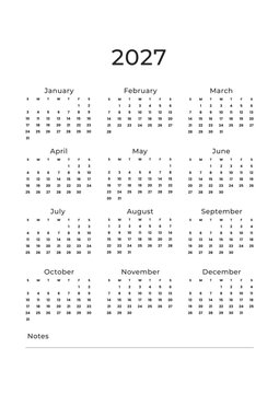 2027 Year at a Glance Printable Calendar