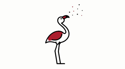 Obraz premium Flamingo looking up at floating bubbles or stars.