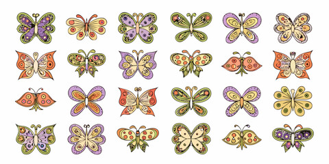 Hand Drawn Butterflies Colorful Vector Illustration On White Background © Etika