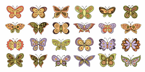 Hand Drawn Butterflies Collection Colorful Vector Illustration Pattern © Etika