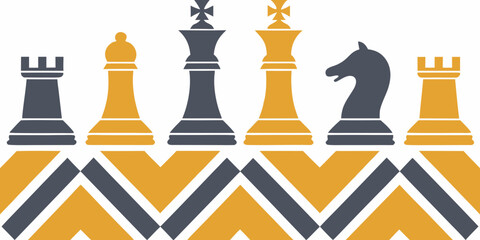 Chess Pieces Lineup Flat Vector Illustration With Gold And Gray Tones © Etika