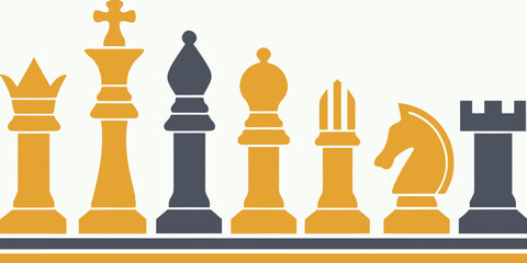 Chess Pieces Lineup Vector Illustration With Yellow And Gray Tones © Etika