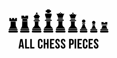 Black Silhouette Of All Chess Pieces On White Background © Etika