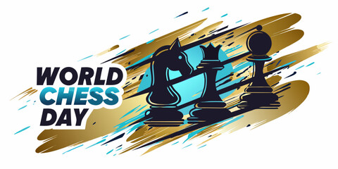 Chess Pieces With Brushstroke Background Vector Illustration For World Chess Day © Etika