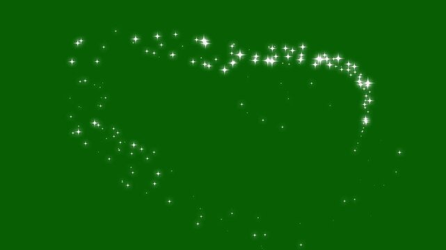 Magic line dust, pixie dust path, flat vector cartoon doodle stars, glitter sparkle trail, christmas star particles isolated on green screen with seamless glowing animation, 4k