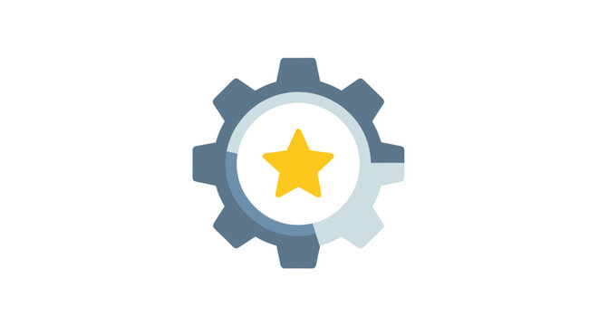 Gear with yellow star icon design element.