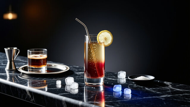 Refreshing Cocktail with Lemon Slice