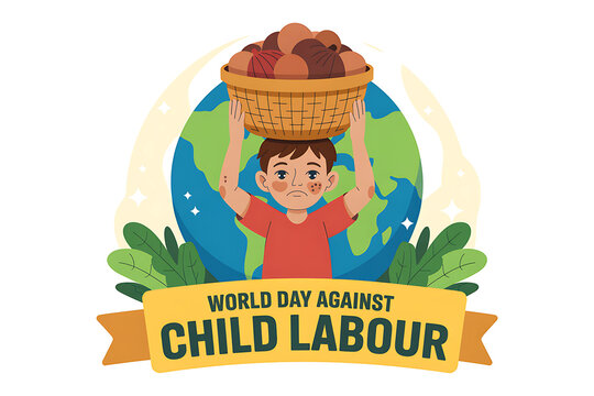 World day against child labour illustration with child carrying basket childhood exploitation