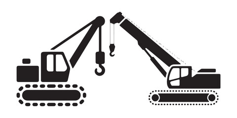 Construction crane illustration for industrial heavy machinery and engineering projects vector. © OBAID