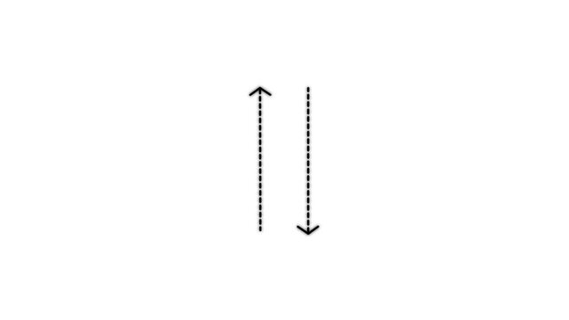 Up-Dawon arrow direction icon with dotted line animation on white background. dot arrows icon sign animated with alpha channel. Black straight arrows animation. Reveal animation of solid, dashed 4k