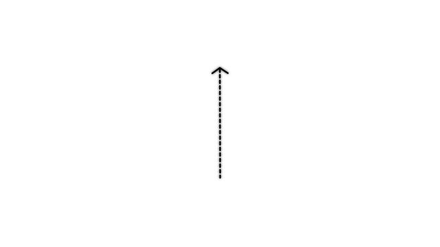 Up arrow direction icon with dotted line animation on white background. dot arrows icon sign animated with alpha channel. Black straight arrows animation. Reveal animation of solid, dashed 4k