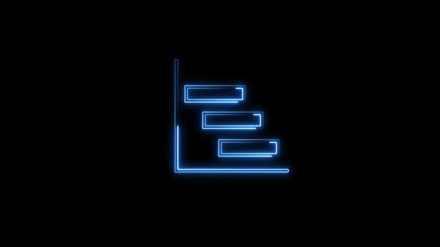 Animated blue neon Gantt chart time-line icon on dark background, loop-able motion graphic video for project management, schedule, business planning, work-flow, and data visual.