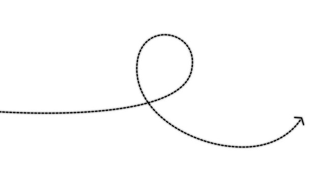  Arrow direction icon with dotted line animation on white background. dot arrows icon sign animated with alpha channel. Black straight arrows animation. Reveal animation of solid, dashed 4k