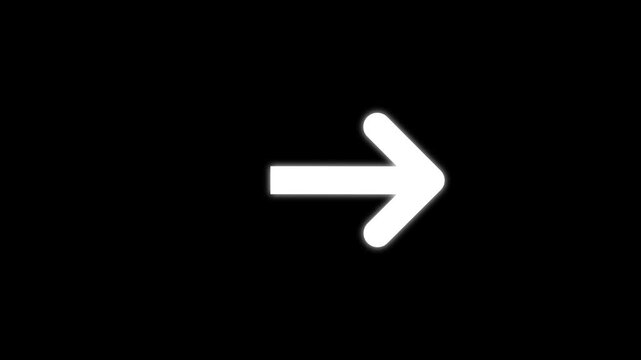 White arrow pointing right on black background. direction symbol indicating back or previous page. simple red pointer showing opposite direction.