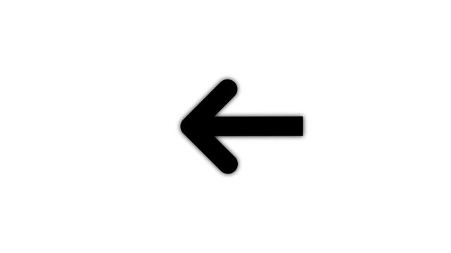 White arrow pointing left on white background. direction symbol indicating back or previous page. simple red pointer showing opposite direction.
