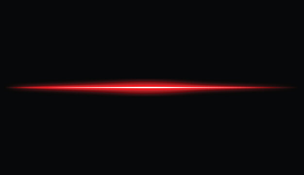 Abstract red glowing laser line effect on dark background, horizontal light streak overlay vector.
