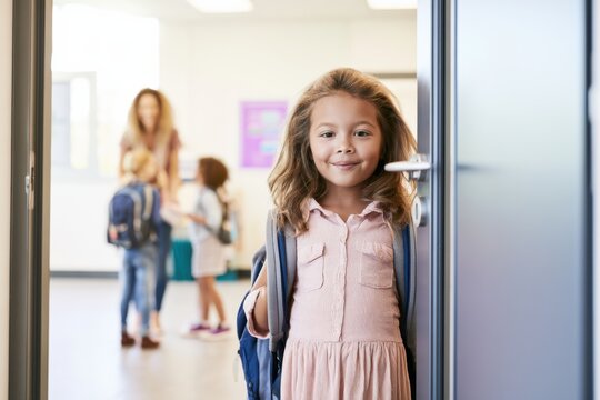 First Day of School with Smiling Elementary Student