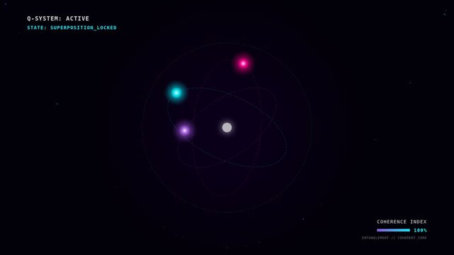 Quantum computing concept: classical bit transforms into probabilistic clouds in dark space animation. Abstract sphere transformation CGI.