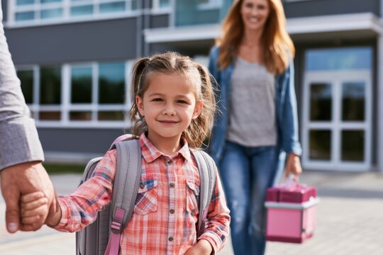 Child Arriving at School with Parent for First Day