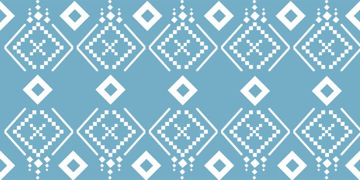 Indigo navy blue geometric traditional ethnic pattern Ikat seamless pattern border abstract design for fabric print cloth dress carpet curtains and sarong Aztec African Indian Indonesian