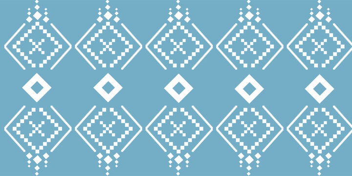 Indigo navy blue geometric traditional ethnic pattern Ikat seamless pattern border abstract design for fabric print cloth dress carpet curtains and sarong Aztec African Indian Indonesian