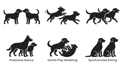 Fototapeta premium Dog Body Language Illustrations Showing Different Social Behaviors Between Canines