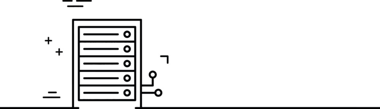 Server Rack Line Art Icon on Minimal Wide Banner Background for Data Center Cloud Computing Hosting Infrastructure Technology App UI and Digital Enterprise Design Use