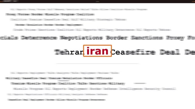 Iran politics news background featuring animated kinetic typography text motion graphic video with a highlighted headline scrolling through global sanctions border negotiations tehran middle east cris