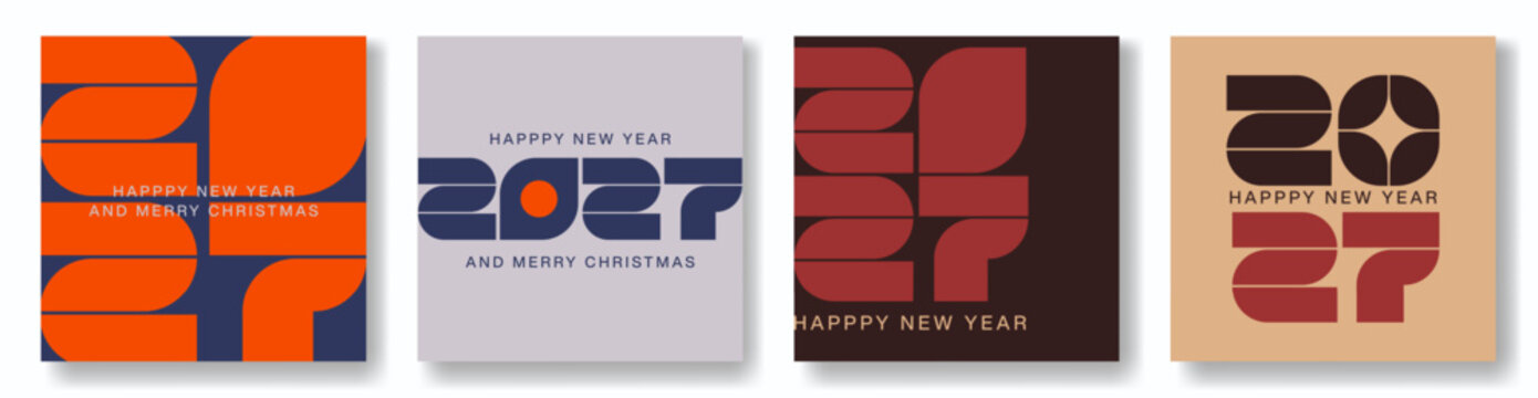 Set of 2027 Happy New Year And Merry Christmas Poster Template Design.