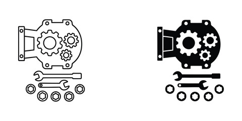 Astronomical telescope with constellation connection icon set in black and white vector style © KalamGraphicsBD