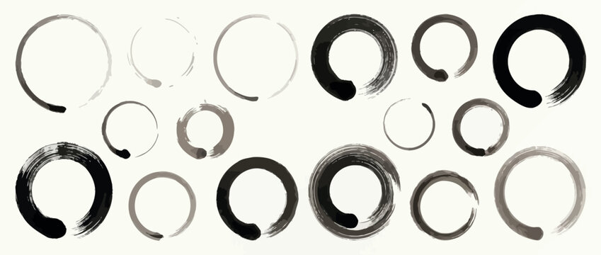 Zen Enso Ink Brush Circle Stroke Large Collection with Multiple Sizes and Weight Variations for Mindfulness Meditation Yoga Wellness Japanese Art and Spiritual Design Use
