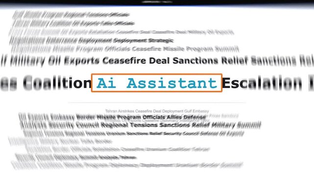 Ai assistant news background featuring animated kinetic typography text motion graphic video with a highlighted headline scrolling through global technology artificial intelligence digital smart virtu