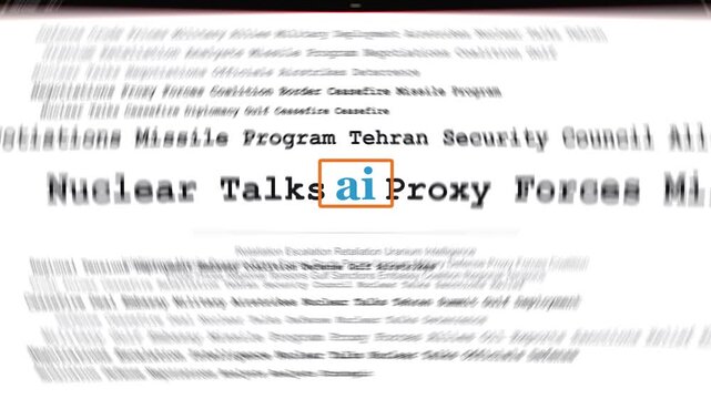 Ai technology news background featuring animated kinetic typography text motion graphic video with a highlighted headline scrolling through global artificial intelligence digital tech future brain dat
