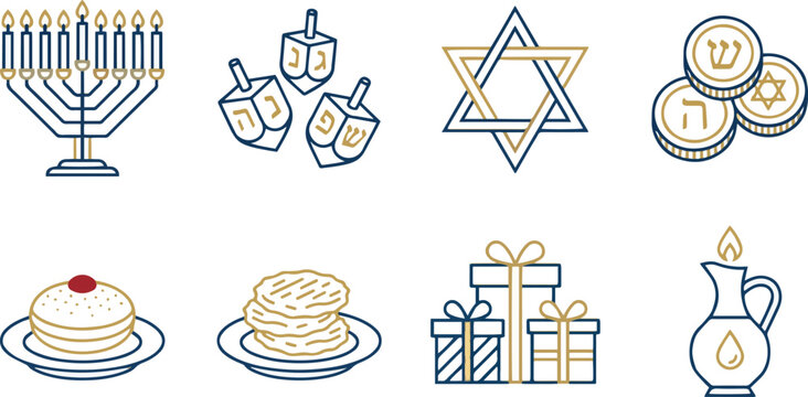 Hanukkah Celebration Icon Collection. Editable vector illustration.
