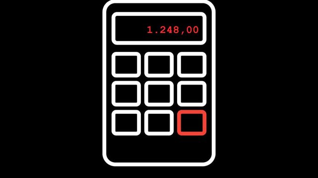 Simple Line Art Animation of a Calculator Performing a Calculation.