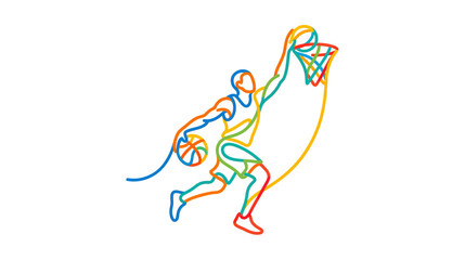 Basketball player dunking, colorful line art illustration © Salon