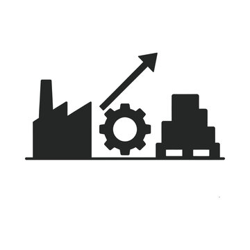 Factory gear and arrow silhouette on a white background industrial concept