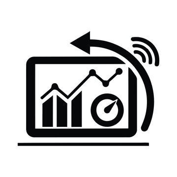 Growth chart with arrow and checkmark icon flat black silhouette on white
