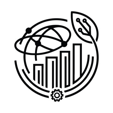 Abstract Circular Design With Globe Leaf And Gear Elements Black Line Art