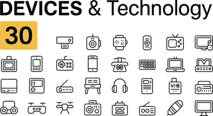 Devices and Technology Outline Icon Set with Electronics Gadgets and Smart Device Symbols © MdAbdullahAl