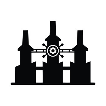 Factory Silhouette With Gears And Chimneys Black And White Vector Illustration