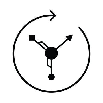 Clock face silhouette with hands a minimalist black and white graphic