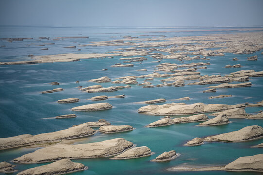 Aerial Panorama of Wusute Water Yadan: "West Sea Fleet" Formations and Deep Blue Lake in Qaidam Basin