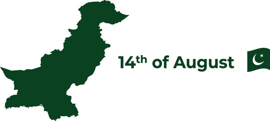 Fototapeta premium Pakistan map silhouette with Independence Day typography patriotic vector illustration for national holiday celebration and cultural identity