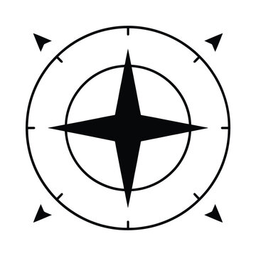 Compass Rose Silhouette On White Background A Navigation Instrument Illustration