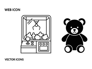 Obraz premium Claw machine and teddy bear silhouette icon set playful arcade game and prize illustration