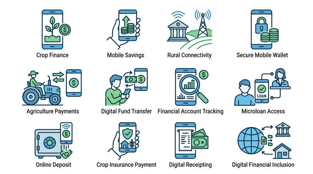 Clean Digital Financial Solutions for Rural Agriculture Mobile Banking Loans Payments Infographic