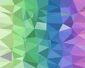 Fototapeta premium Abstract polygon pattern in pastel green, blue, and purple creates a modern geometric backdrop, ideal for tech, design, or marketing with copy space.