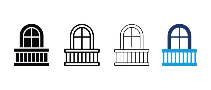 Architectural Balcony Designs With Arched Windows Isolated On Transparent Background