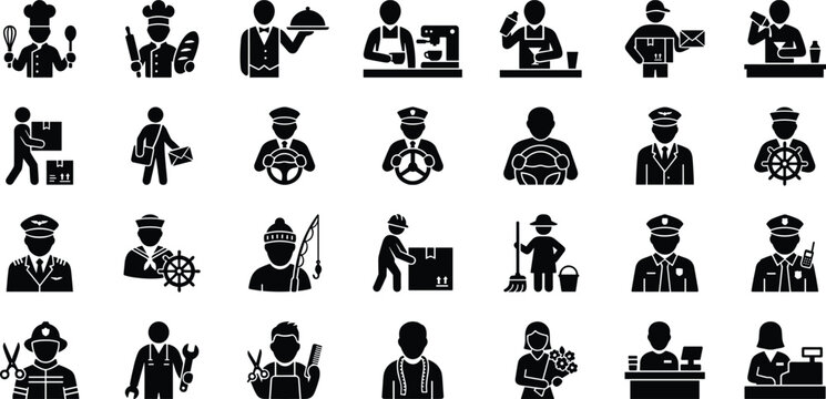 Set of professional occupations and jobs icons